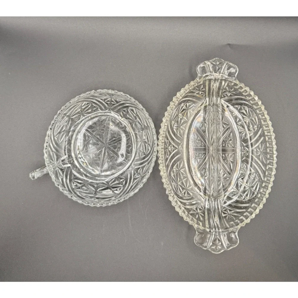 ⭐ Vintage Anchor Hocking Stars & Bars Relish Dish & Nappy Pressed Glass